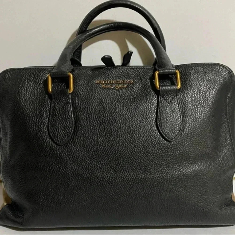 Burberry vintage black leather satchel handbag